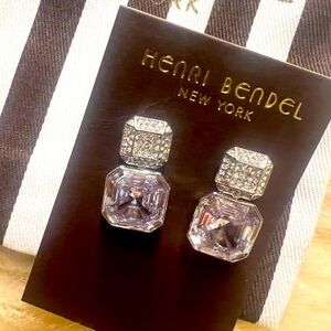 NWT Henri Bendel Silver and Clear Crystal Asscher cut stud earrings GLAMOROUS